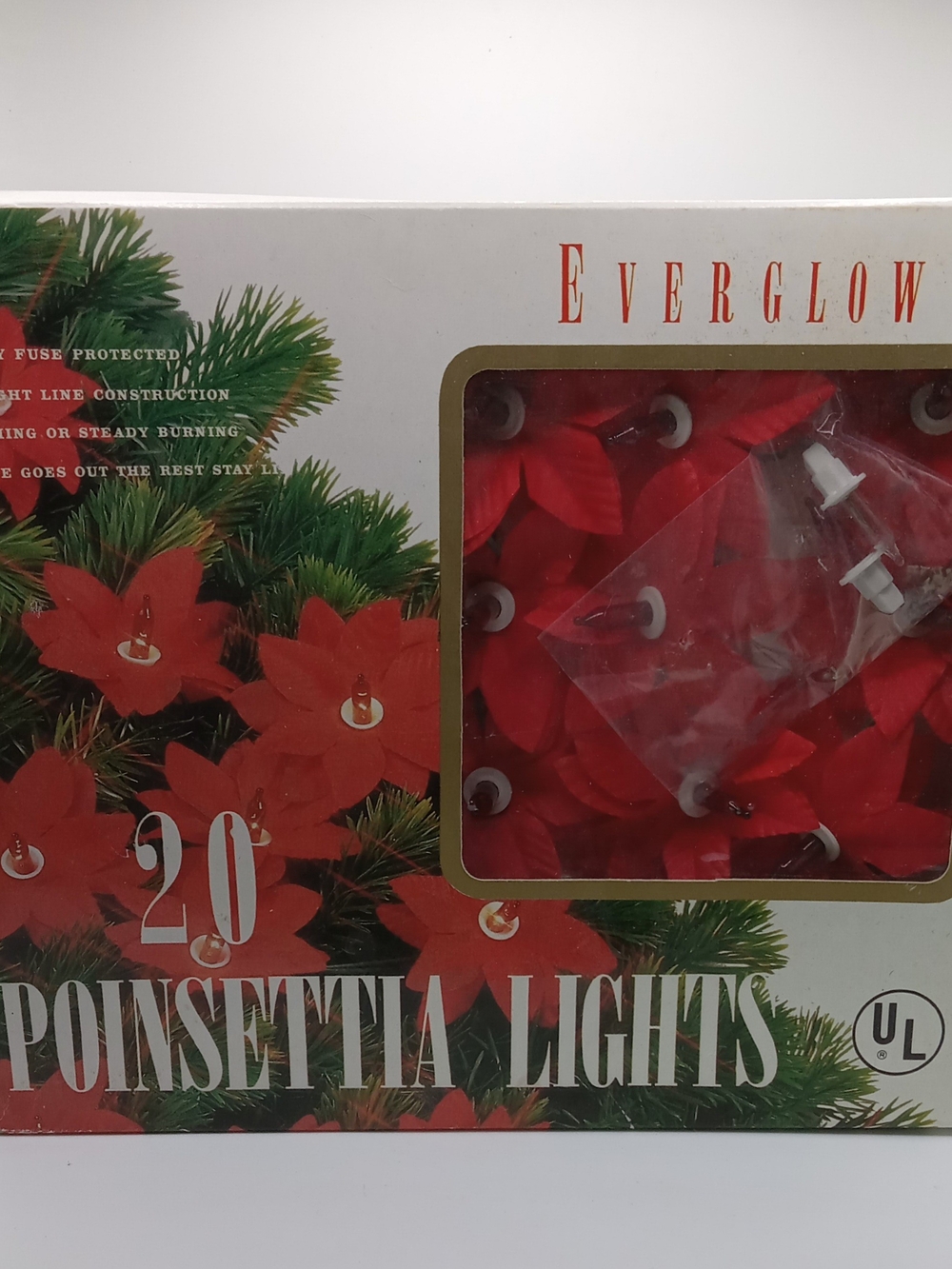 Vintage Everglow Red Poinsettia Christmas String Lights - 20 Count